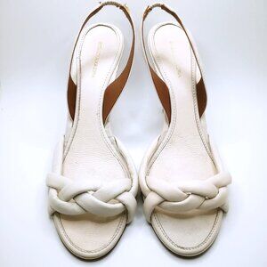BCBGMAXAZRIA Women Shoes Size 8B/38 Ivory Leather Ankle Strap Sling Back Sandals